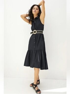 Maeve Antropologie Paola Flounced Midi Dress In Black